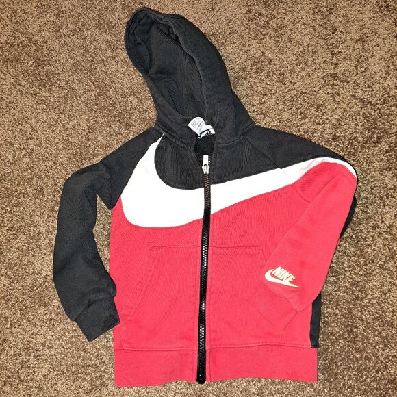 Nike Zip Front Hooded Sweatshirt Shirt With Nike Swoosh Logo Across The Chest - Picture 2 of 5